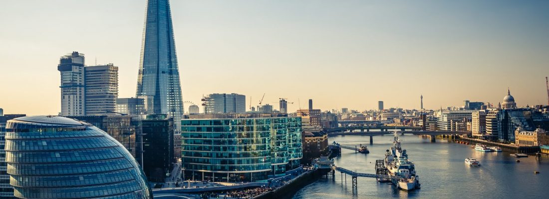 London Thames River overlooked by the Shard