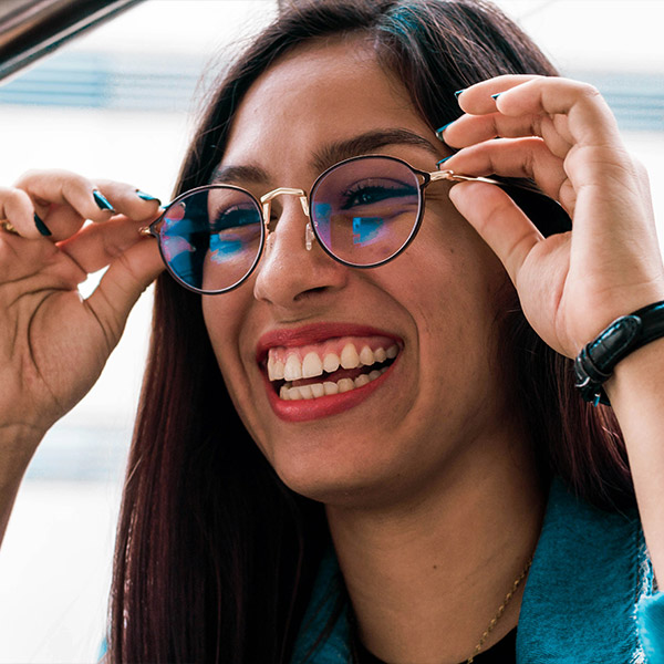Close up of lady wearing glasses